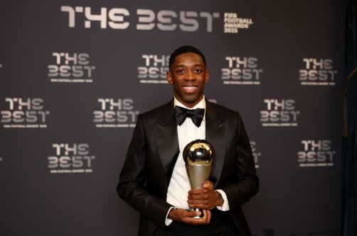 The Best Fifa Men's Player winner, Ousmane Dembele, poses for a photo with the trophy during The Best FIFA Football Awards 2025 at the Fairmont Katara Hall, Doha, Qatar, Dec. 16, 2025. (Getty Images Photo)