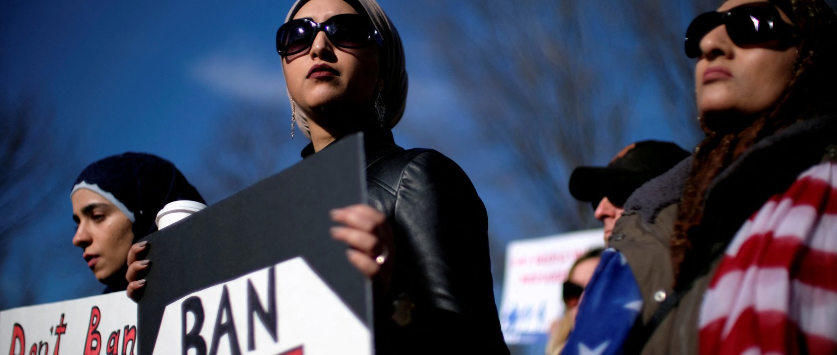 Rights activists hold a rally in front of the White House to mark the anniversary of the first Trump administration travel and refugee ban in Washington, U.S., Jan. 27, 2018. (Reuters Photo)