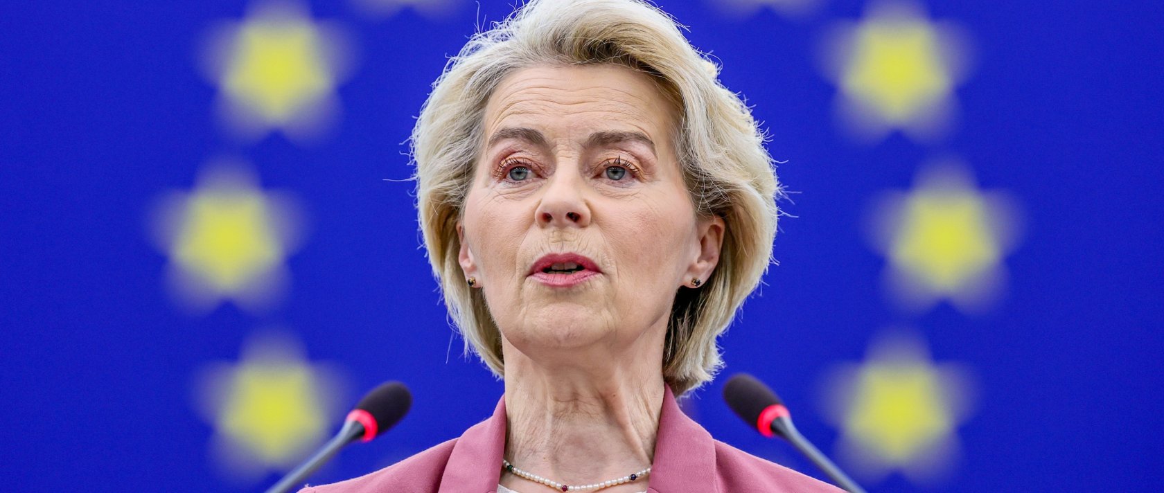 EC President Ursula von der Leyen speaks during a debate at the European Parliament in Strasbourg, France, Dec. 17, 2025. (EPA Photo)