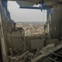 A view of the damaged flat of an apartment building is seen after a Ukrainian drone's attack in Rostov-on-Don, Russia, March 22, 2025. (AP Photo)