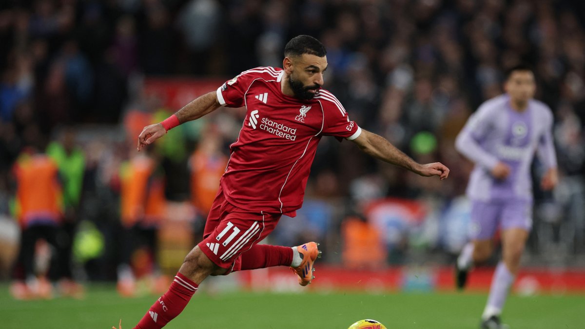 Liverpool's Mohamed Salah in action during the Premier League match against Brighton &amp; Hove Albion at Anfield, Liverpool, U.K., Dec. 13, 2025. (Reuters Photo)
