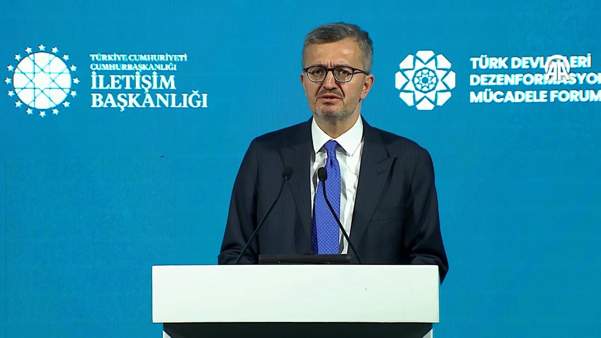 Communications Director Burhanettin Duran speaks during the ''Turkic States Forum on Combating Disinformation," Ankara, Türkiye, Dec. 19, 2025. (DHA Photo)