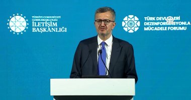 Communications Director Burhanettin Duran speaks during the ''Turkic States Forum on Combating Disinformation," Ankara, Türkiye, Dec. 19, 2025. (DHA Photo)