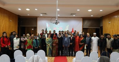 Participants pose for a group photo during the Great Victory Day event in Sarıyer, Istanbul, Türkiye, Dec. 16, 2025. (Courtesy of Bangladesh Consulate)