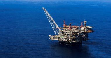 The gas platform for Leviathan, Israel's largest gas field, is seen from a helicopter near Haifa Bay, northern Israel, Aug. 1, 2023. (Reuters Photo)