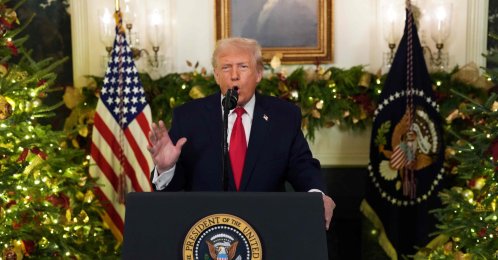 U.S. President Donald Trump addresses the nation from the Diplomatic Reception Room of the White House in Washington, D.C., U.S., Dec. 17, 2025. (AFP Photo)