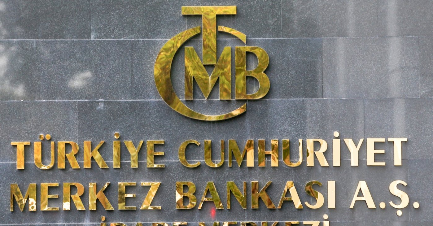 A logo of the Central Bank of the Republic of Türkiye (CBRT) is pictured at the entrance of its headquarters, Ankara, Türkiye, Oct. 15, 2021. (Reuters Photo)