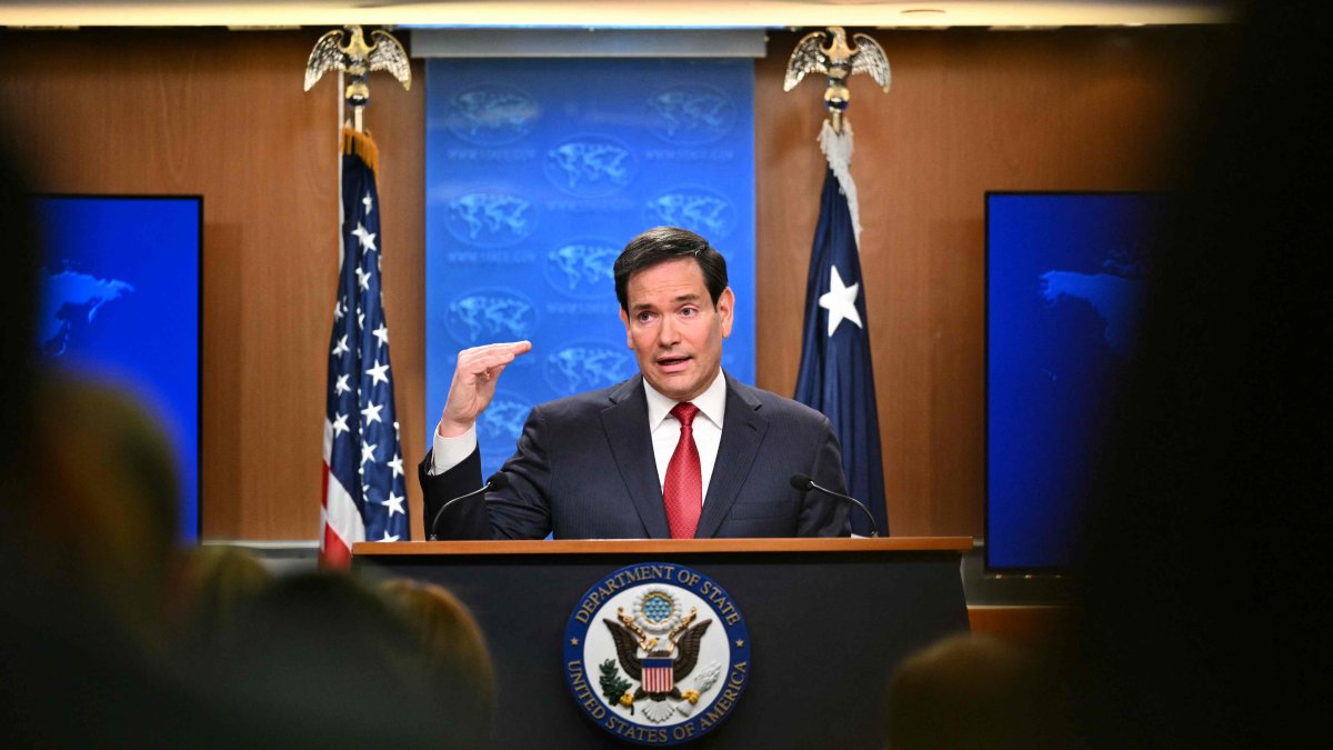 U.S. Secretary of State Marco Rubio gestures as he speaks during an end-of-year press conference in the State Department Press Briefing Room in Washington, D.C., Dec. 19, 2025. (AFP Photo)