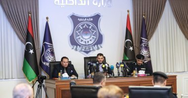 Libya’s acting interior minister, Imad al-Trabelsi, speaks during a conference on immigration and voluntary return programmes, attended by foreign ambassadors and representatives of international organizations, at the Interior Ministry headquarters on Airport Road in the capital Tripoli, Dec. 2, 2025. (AFP Photo)