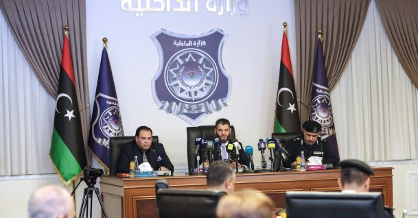 Libya’s acting interior minister, Imad al-Trabelsi, speaks during a conference on immigration and voluntary return programmes, attended by foreign ambassadors and representatives of international organizations, at the Interior Ministry headquarters on Airport Road in the capital Tripoli, Dec. 2, 2025. (AFP Photo)