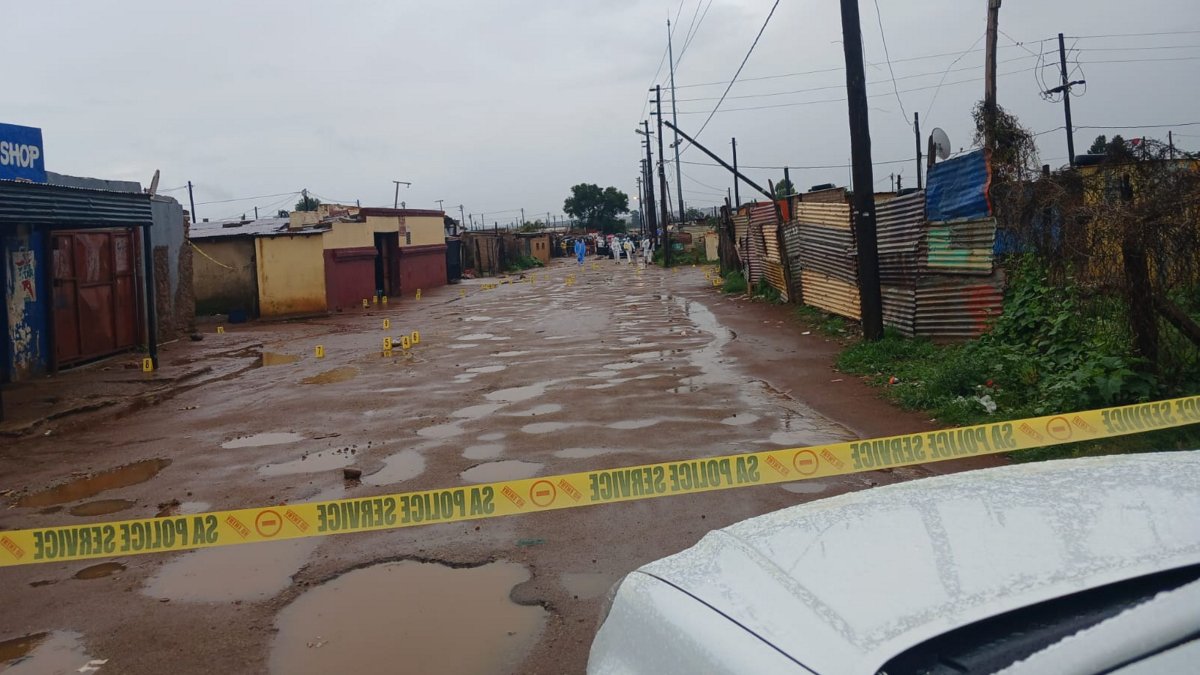 This police handout photo shows the scene of the overnight shooting in Bekkersdal, South Africa, Dec. 21, 2025. (EPA Photo)