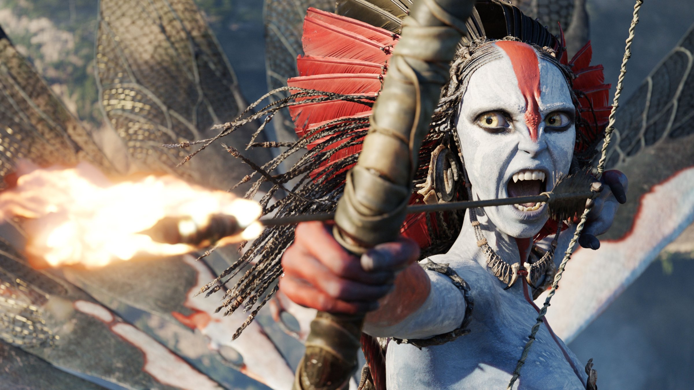 This image released by 20th Century Studios shows Varang, performed by Oona Chaplin, in a scene from "Avatar: Fire and Ash." (AP Photo)