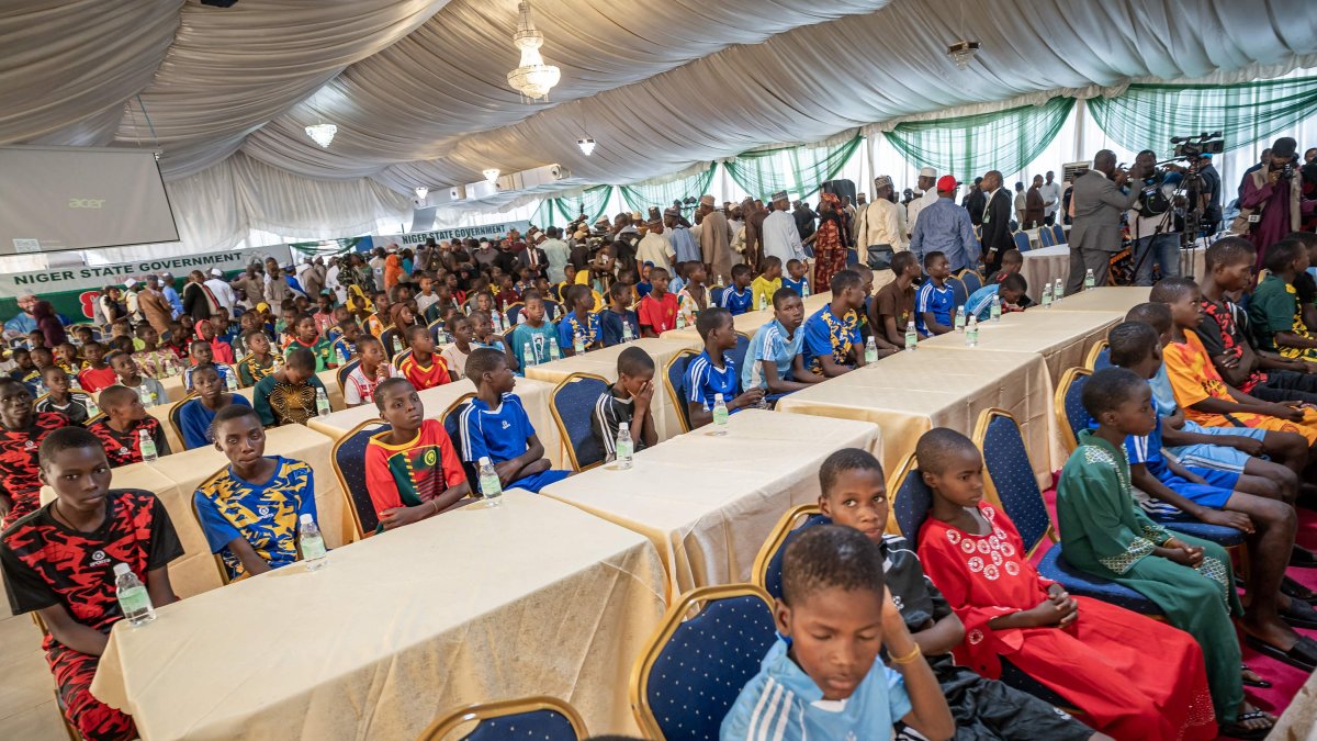Freed school children are seen during a reception at the Governor's office in Minna, Nigeria, Dec. 8, 2025. (AFP Photo)