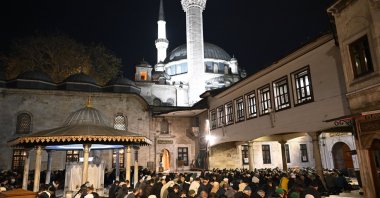 Worshippers perform morning prayers at Eyüp Sultan Mosque as the sacred three months begin, Istanbul, Türkiye, Dec. 21, 2025. (AA Photo) 