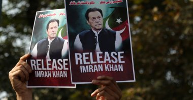 Pakistan Tehrik-e-Insaf (PTI) supporters hold pictures of jailed former Prime Minister Imran Khan during a rally outside Islamabad High Court, in Islamabad, Pakistan, Dec. 2, 2025. (EPA Photo)