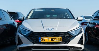 A white Hyundai i20 is parked in Istanbul, Türkiye, Aug. 3, 2023. (Shutterstock Photo)