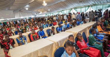 Freed school children are seen during a reception at the Governor's office in Minna, Nigeria, Dec. 8, 2025. (AFP Photo)