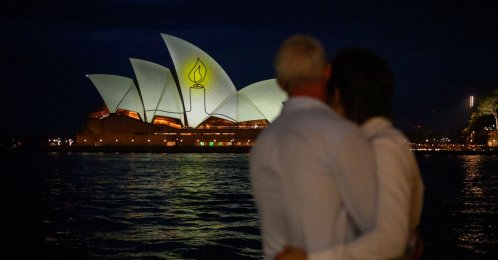 The Sydney Opera House is illuminated with candlelight in Sydney, Australia, Dec. 21, 2025. (AFP Photo)