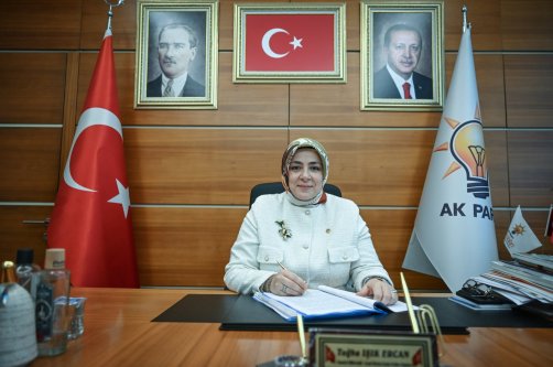 Işık Ercan, AK Party director of women's branches Tuğba, speaks in an interview, Ankara, Türkiye, Dec. 21, 2025. (AA Photo)