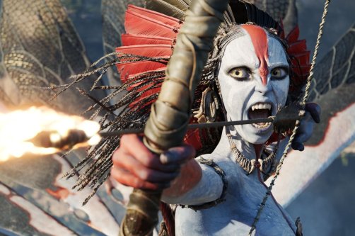 This image released by 20th Century Studios shows Varang, performed by Oona Chaplin, in a scene from "Avatar: Fire and Ash." (AP Photo)