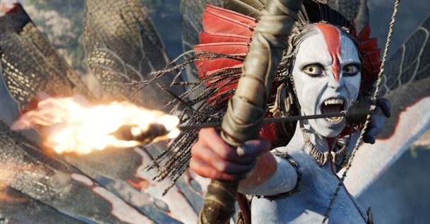 This image released by 20th Century Studios shows Varang, performed by Oona Chaplin, in a scene from "Avatar: Fire and Ash." (AP Photo)