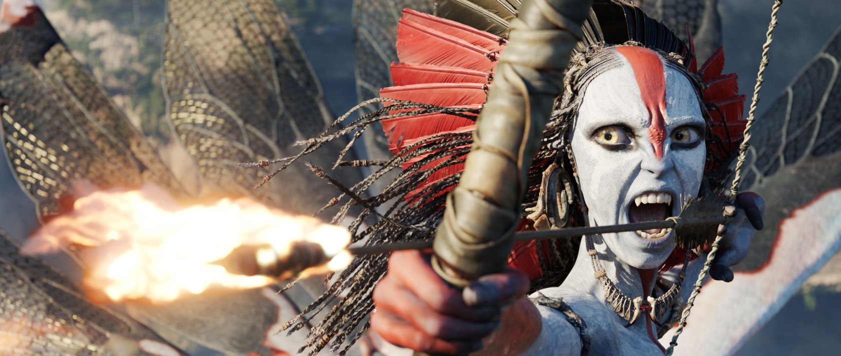 This image released by 20th Century Studios shows Varang, performed by Oona Chaplin, in a scene from "Avatar: Fire and Ash." (AP Photo)