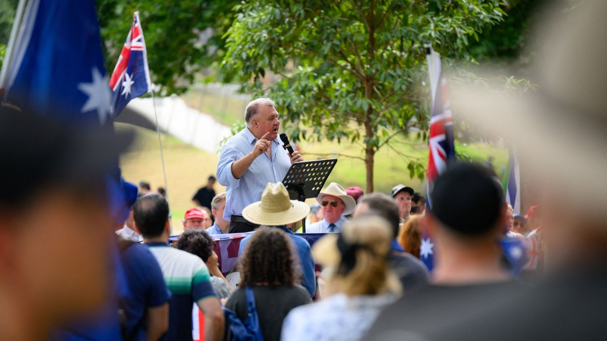 Former member of parliament, Craig Kelly, speaks during the anti-immigration "Put Australia First" rally, Sydney, Australia, Dec. 21, 2025, (AFP Photo)