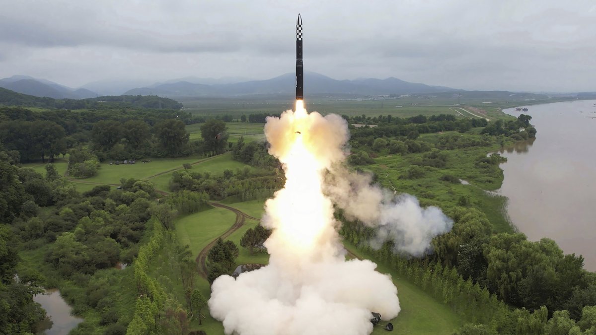 This file photo shows North Korean test-firing of a Hwasong-18 ICBM, at an undisclosed location in North Korea, July 12, 2023. (AP Photo)