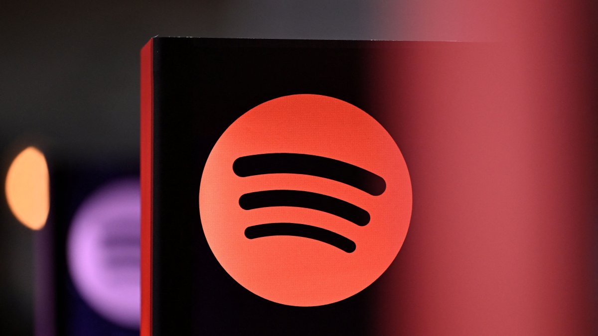 A Spotify logo is pictured at the 77th Frankfurt book fair, the world's biggest trade fair for books, in Frankfurt am Main, western Germany, Oct. 17, 2025. (AFP Photo)