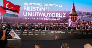TÜGVA Chair Ibrahim Beşinci speaks at the news conference about the upcoming rally for Palestine, Istanbul, Türkiye, Dec. 22, 2025. (Reuters Photo)