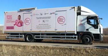 A mobile cancer screening truck on the way to a village, Ağrı, Türkiye, Dec. 22, 2025. (AA Photo)