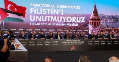 TÜGVA Chair Ibrahim Beşinci speaks at the news conference about the upcoming rally for Palestine, Istanbul, Türkiye, Dec. 22, 2025. (Reuters Photo)