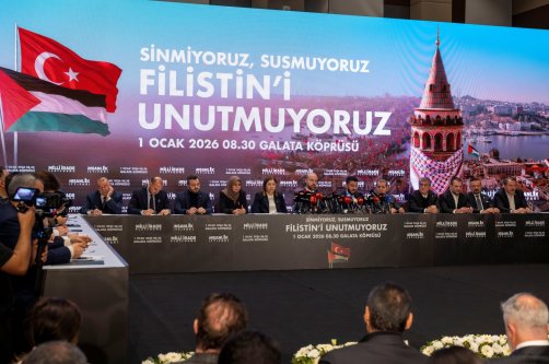 TÜGVA Chair Ibrahim Beşinci speaks at the news conference about the upcoming rally for Palestine, Istanbul, Türkiye, Dec. 22, 2025. (Reuters Photo)
