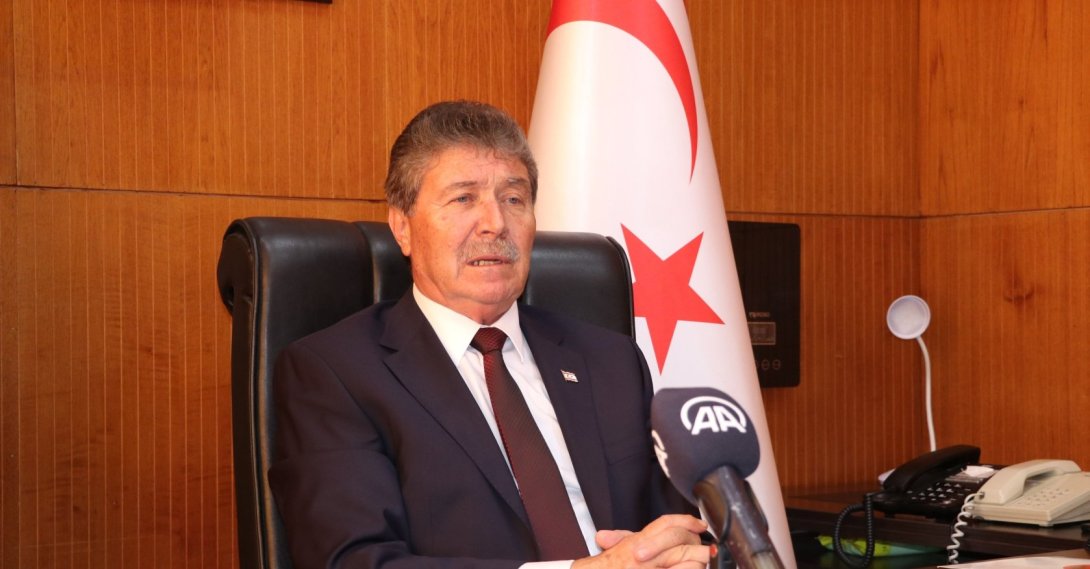 TRNC Prime Minister Ünal Üstel speaks to Anadolu Agency in Lefkoşa, TRNC, May 18, 2022. (AA File Photo)