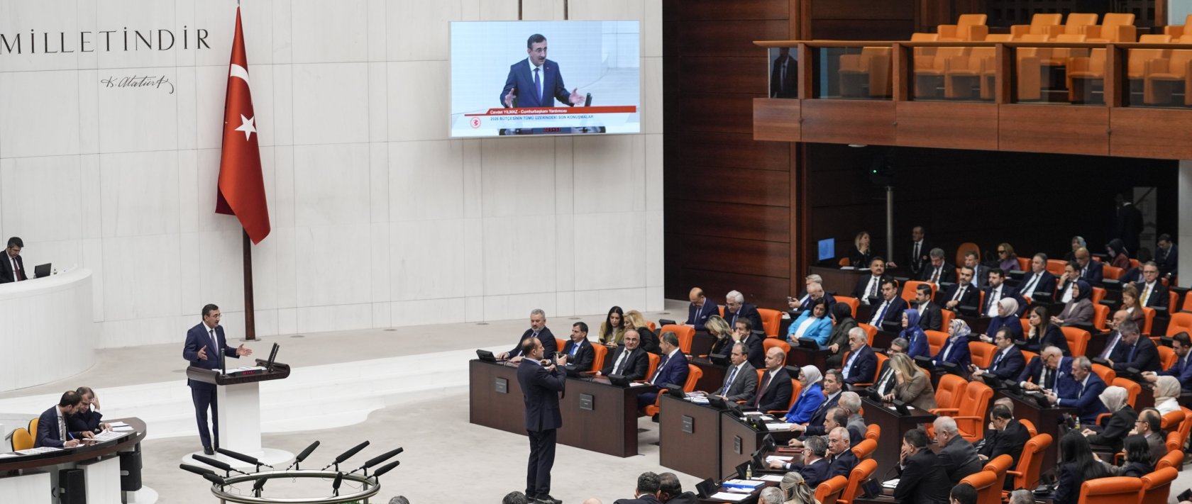 Vice President Cevdet Yılmaz delivers remarks during the final day of 2026 budget talks at the General Assembly of the Turkish Parliament in Ankara, Türkiye, Dec. 21, 2025. (AA Photo)