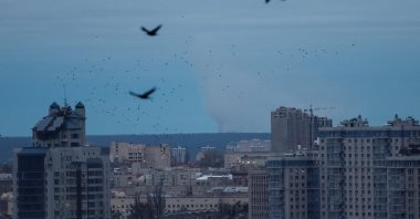 Smoke rises after Russian drone and missile strikes in Kyiv, Ukraine, Dec. 23, 2025. (Reuters Photo)