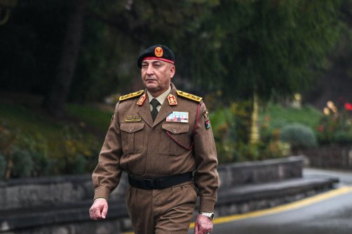 Top Libyan army chief al-Haddad arrives at an official ceremony in Ankara, Dec. 23, 2025. (AA Photo)