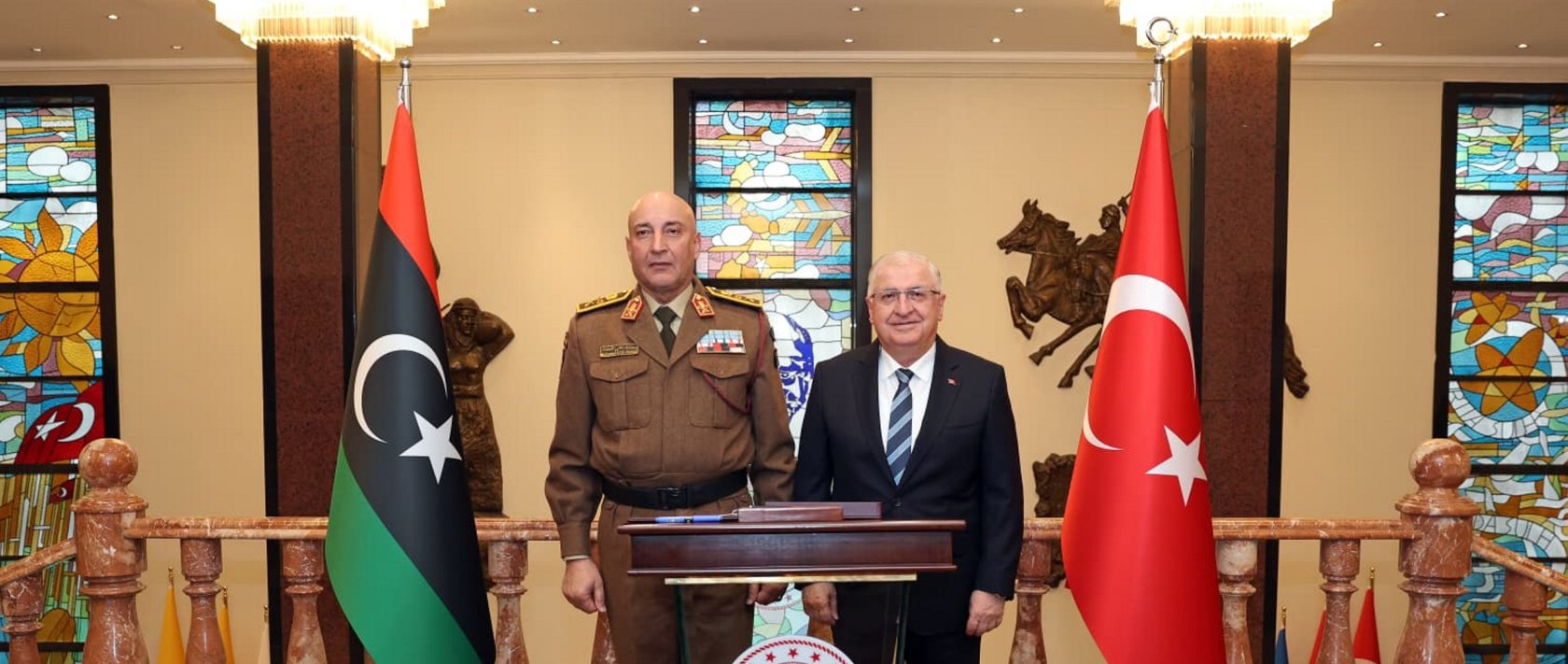 Defense Minister Yaşar Güler meets with Libya’s Chief of General Staff Gen. Muhammad Ali Ahmed al-Haddad in Ankara, Dec. 23, 2025. (AA Photo)