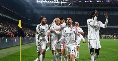 Beşiktaş players celebrate after Vaclav Cerny's (2nd L) goal during the Turkish Cup match against Fenerbahçe at the Chobani Stadium, Istanbul, Türkiye, Dec. 23, 2025. (AA Photo) 