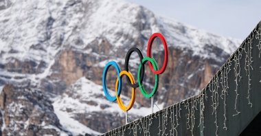 A general view shows the Olympic rings on the Cortina Curling Olympic Stadium, which will host the curling, wheelchair curling, and Paralympic closing ceremony during the Milano Cortina Winter Olympic Games 2026, Cortina, Italy, Jan. 25, 2025. (Reuters Photo)