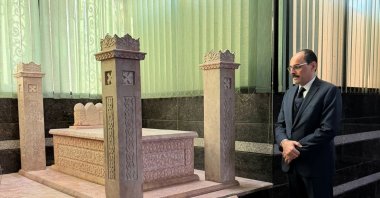 In this photograph, obtained from social media platform X, MIT Chief Ibrahim Kalın is seen visiting the tomb of the scholar and philosopher Abu Nasr al-Farabi, Damascus, Syria, Dec. 24, 2025.