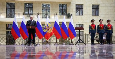 Russia's President Vladimir Putin takes part in a ceremony to present Gold Star medals to service members, who were involved in the country's military campaign in Ukraine and awarded the title of Hero of Russia, in Moscow, Russia, Dec. 17, 2025. (Reuters Photo)