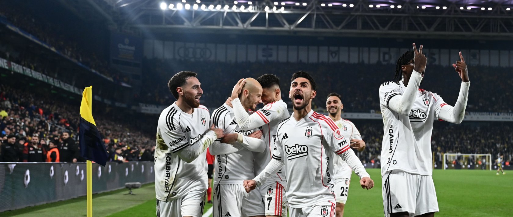 Beşiktaş players celebrate after Vaclav Cerny's (2nd L) goal during the Turkish Cup match against Fenerbahçe at the Chobani Stadium, Istanbul, Türkiye, Dec. 23, 2025. (AA Photo) 