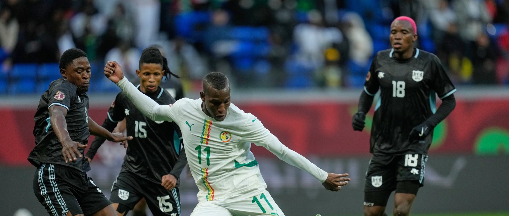 Senegal's Nicolas Jackson scores during the Africa Cup of Nations group D match between Senegal and Botswana, Tangier, Morocco, Dec. 23, 2025. (AP Photo)