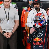 Red Bull’s Dutch driver Max Verstappen (C) celebrates after a win at the Yas Marina Circuit during the Abu Dhabi Grand Prix, Abu Dhabi, UAE, Dec. 8, 2025. (AA Photo)
