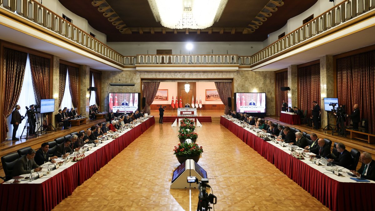 Members of the National Solidarity, Brotherhood and Democracy Committee meet to discuss the terror-free Türkiye initiative in Ankara, Türkiye, Dec. 4, 2025. (AA Photo)