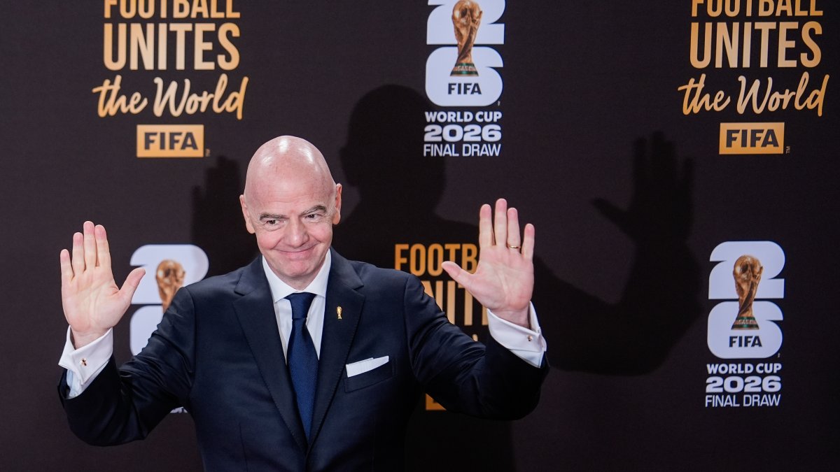 FIFA President Gianni Infantino arrives to attend the draw for the 2026 World Cup at the Kennedy Center, Washington, U.S., Dec. 5, 2025. (AP Photo)