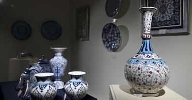 Ceramics are on display at the “In the Footsteps of a Heritage” exhibition at the Presidential National Library, Ankara, Türkiye, Dec. 25, 2025. (AA Photo)