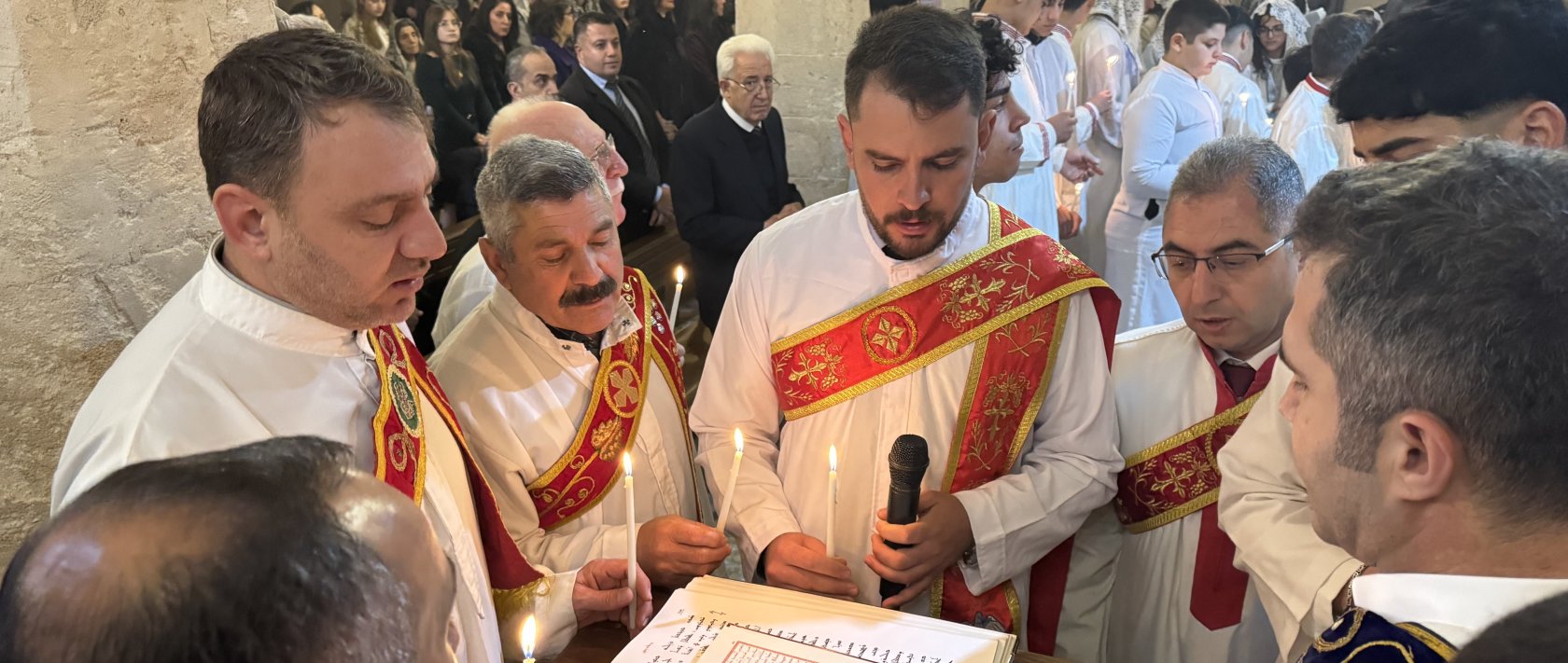 Worshippers gather inside the Forty Martyrs Church as Christians mark Christmas, Mardin, Türkiye, Dec. 25, 2025. (IHA Photo)