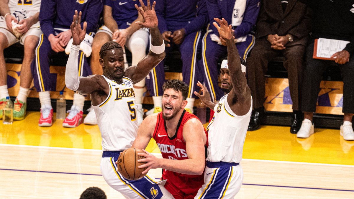 Houston Rockets' Alperen Şengün (C) in action during the NBA match against Los Angeles Lakers at the Crypto.com Arena, Los Angeles, U.S., Dec. 26, 2025. (AA Photo)